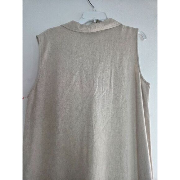 Sag Harbor Beige w/Blue Embroiderd Detail Collard Henley Linen Maxi Dress sz 16 - Picture 3 of 8